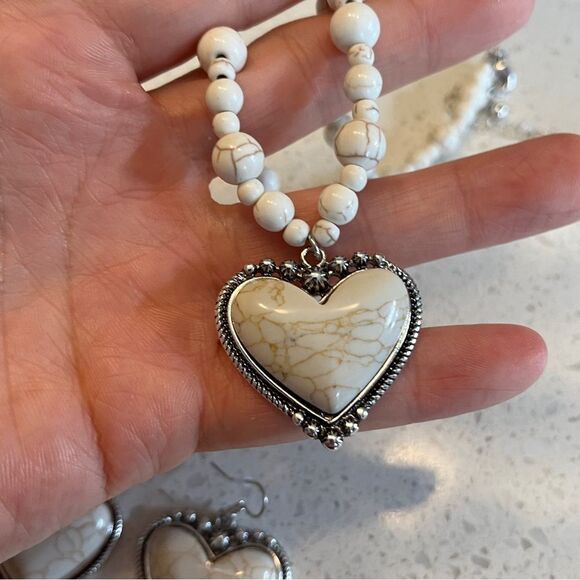 Boho Heart Beaded Necklace & Matching Heart Shaped Earrings, Fashion Jewelry Set - Picture 9 of 13